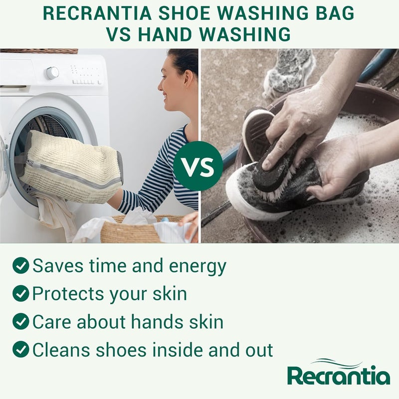 Recrantia Shoe Washing Machine Bag - Set of 2 Shoe Washing Bags, 360° Deep Clean Shoes Laundry Bag, Reusable Shoe Bag for Washing Machine, Sneaker washing machine bags, White - Image 4